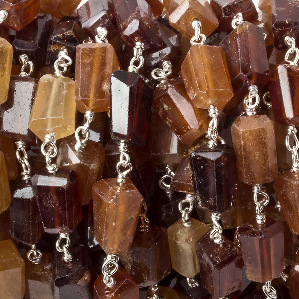  9x7mm Hessonite Garnet faceted nugget .925 Silver Chain by the foot 22 pieces 