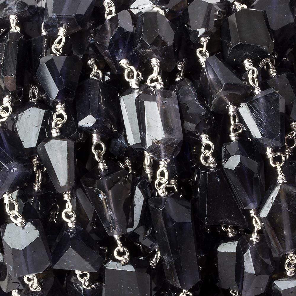  9x7mm Iolite faceted nugget .925 Silver Chain by the foot 22 pieces 