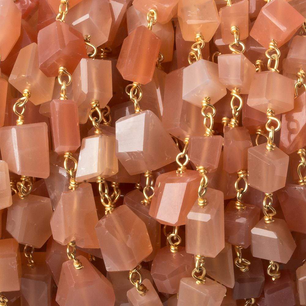  9x7mm Peach Moonstone faceted nugget Vermeil Chain by the foot 22 pieces 
