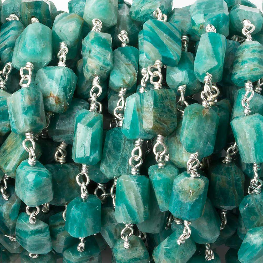  9x7mm Russian Amazonite faceted nugget .925 Silver Chain by the foot 22 pieces 