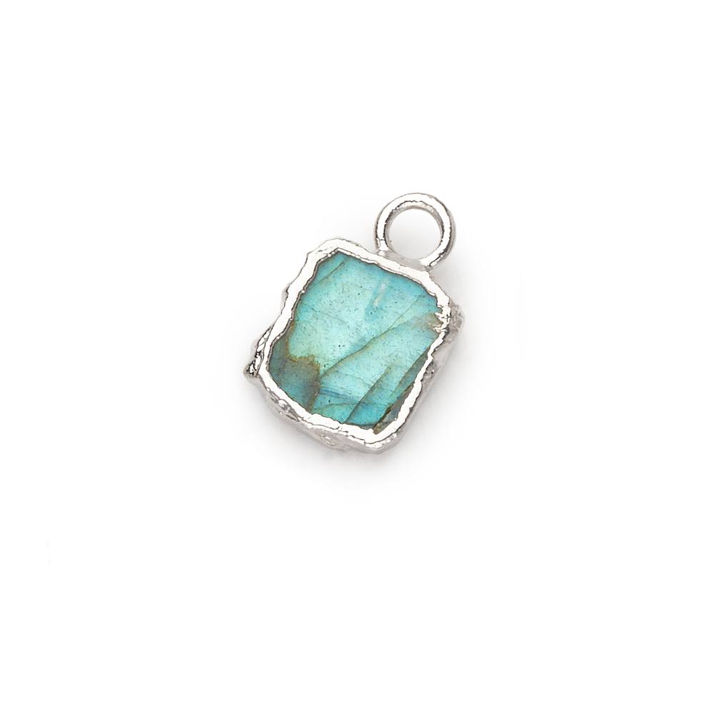  9x7mm Silver Leafed Labradorite plain rectangle Pendant 1 focal bead 