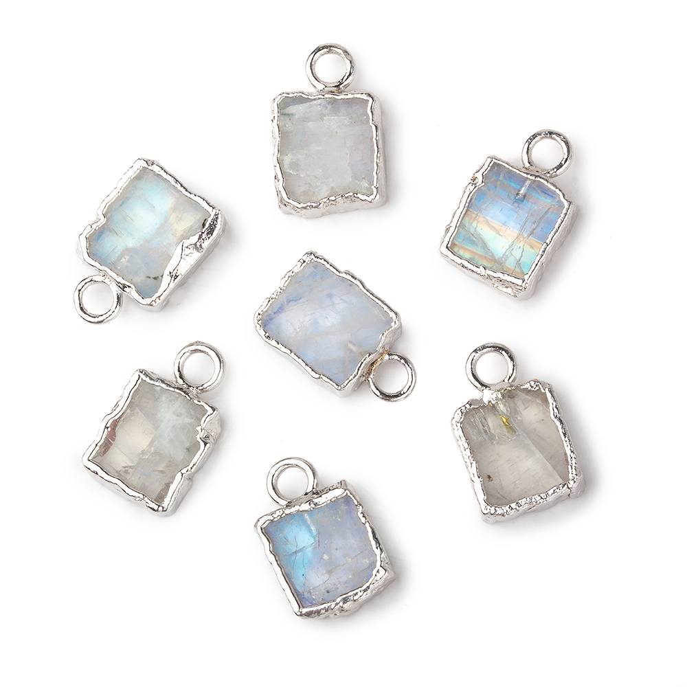 9x7mm Silver Leafed Rainbow Moonstone plain rectangle Pendant 1 focal bead 