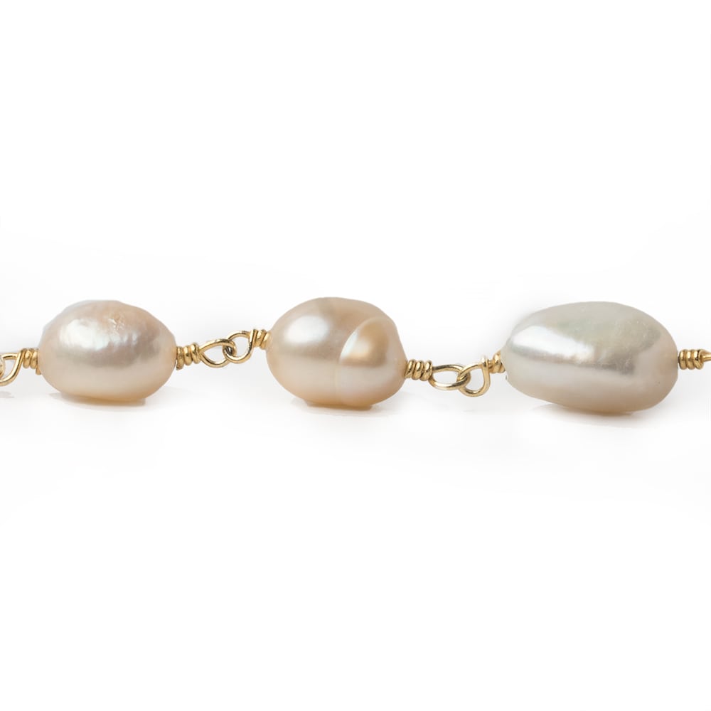  9x7mm Tri-Color Baroque Gold Chain by the foot 20 pieces 