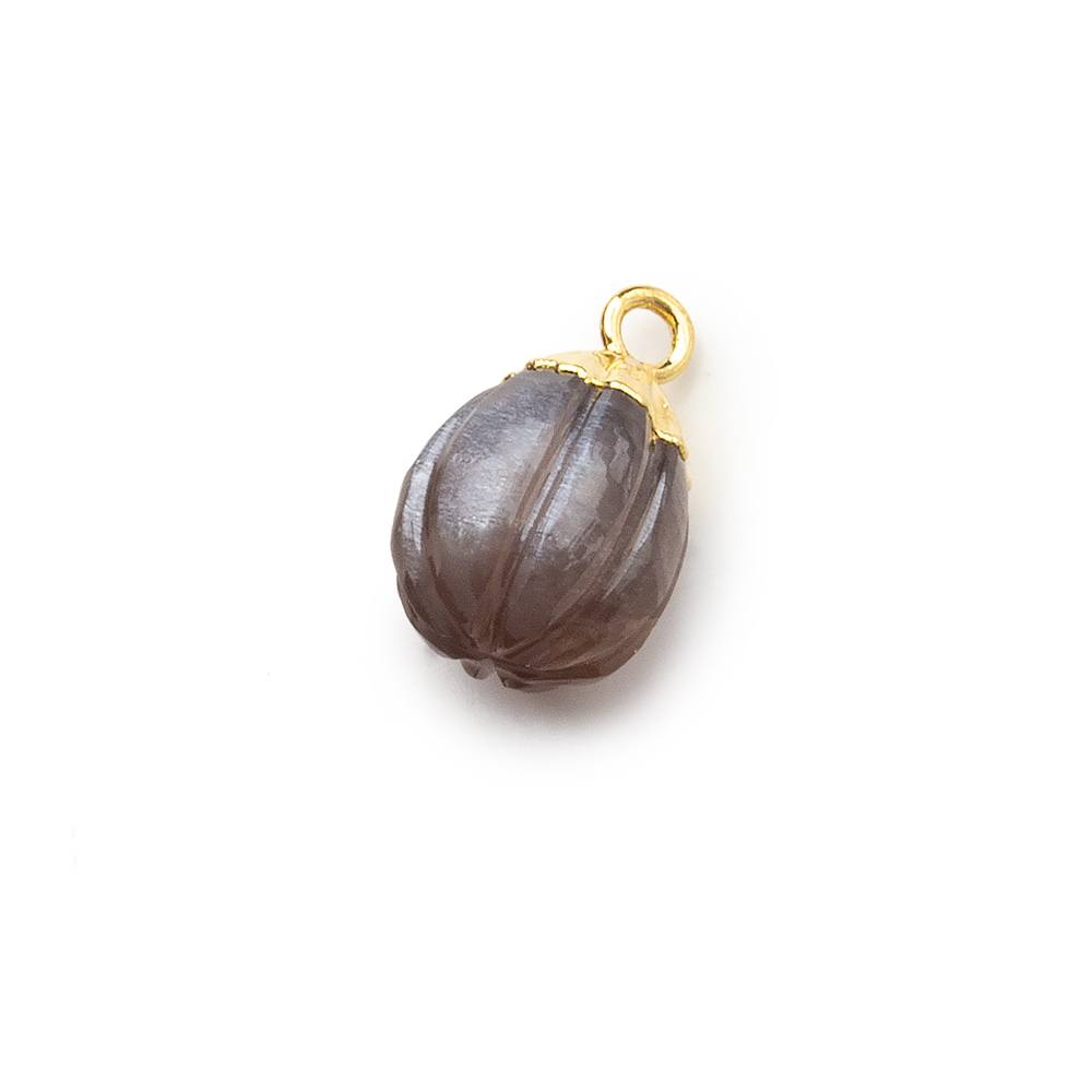  9x8mm Gold Leafed Chocolate Brown Moonstone Carved Melon focal bead Pendant sold as 1 piece 