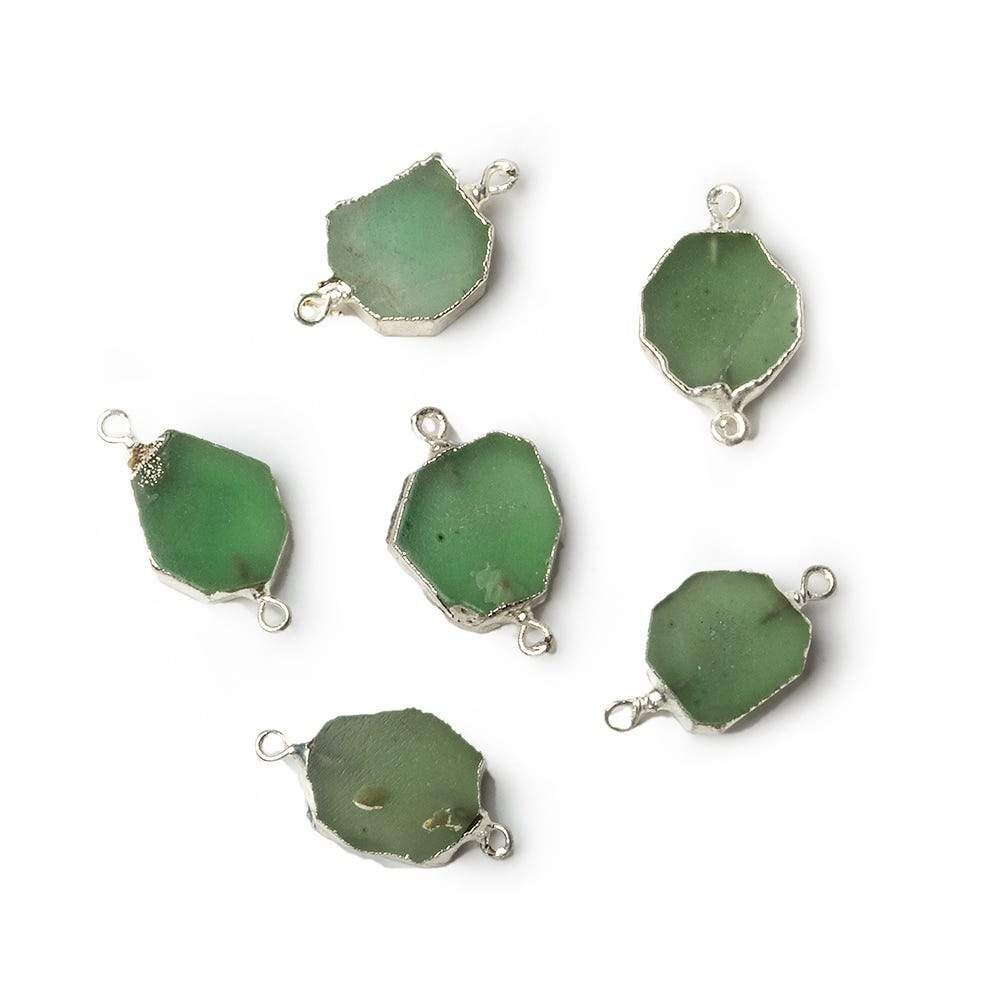  9x8mm Silver Leafed Chrysoprase Slice Connector 1 piece 