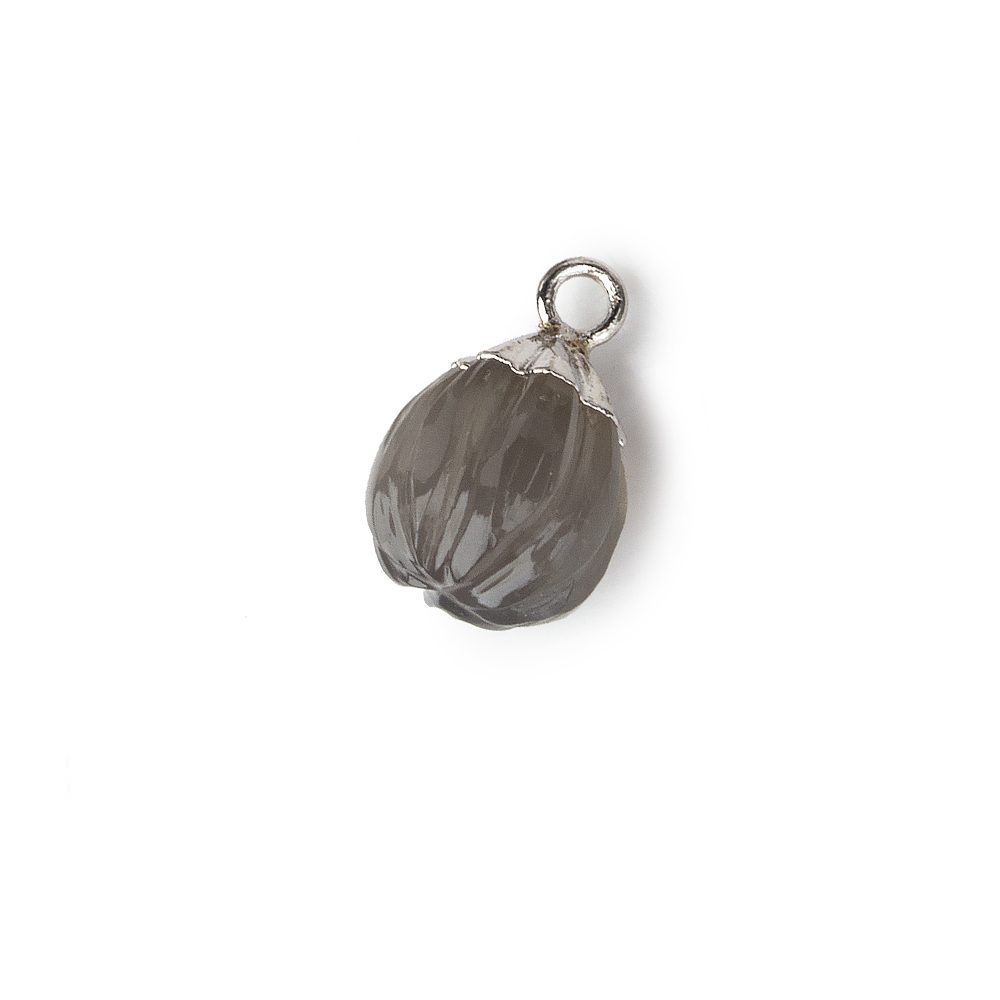 9x8mm Silver Leafed Platinum Grey Moonstone Carved Melon focal bead Pendant sold as 1 piece 