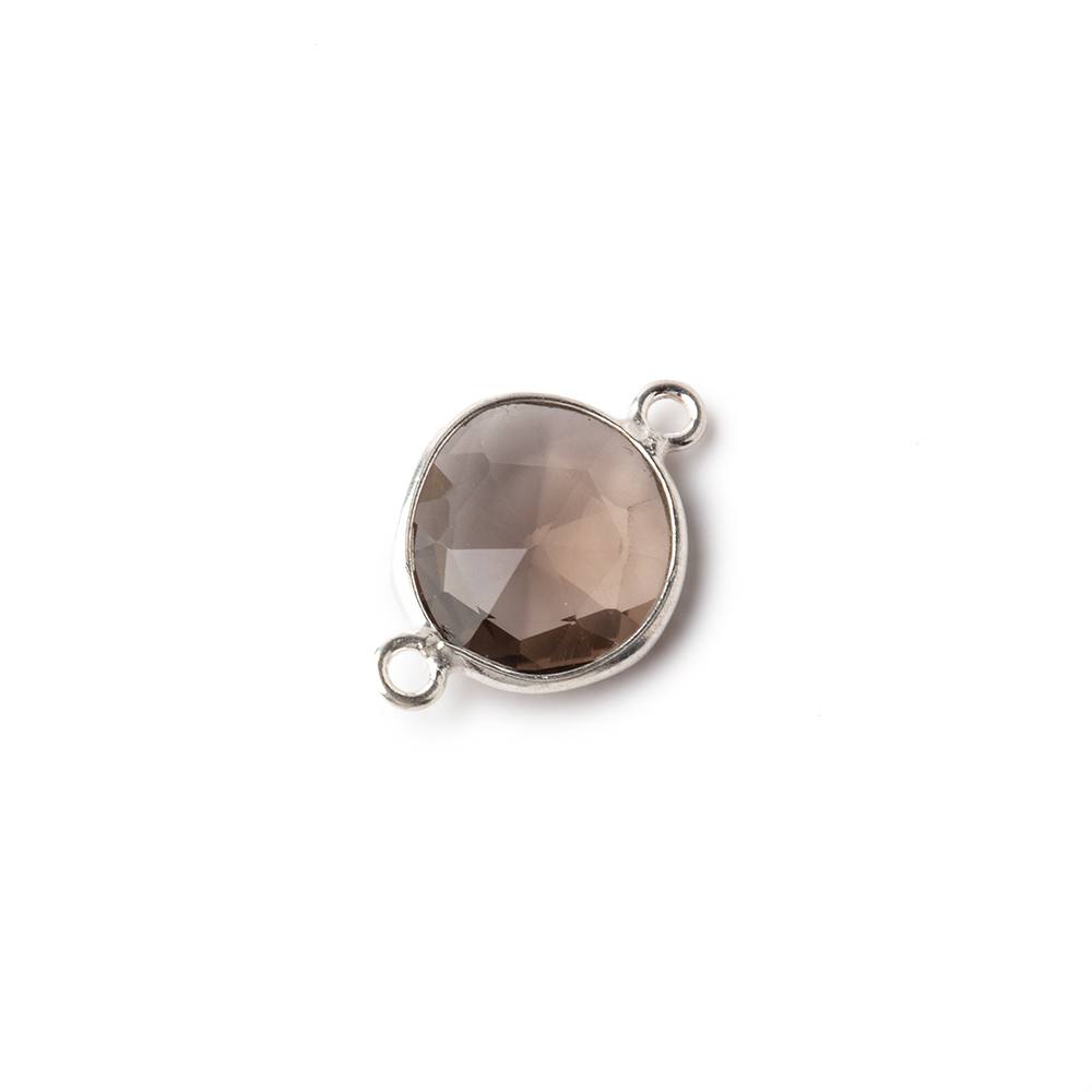  9x8mm Sterling Silver .925 Bezel Smoky Quartz Faceted Nugget Connector 1 piece 