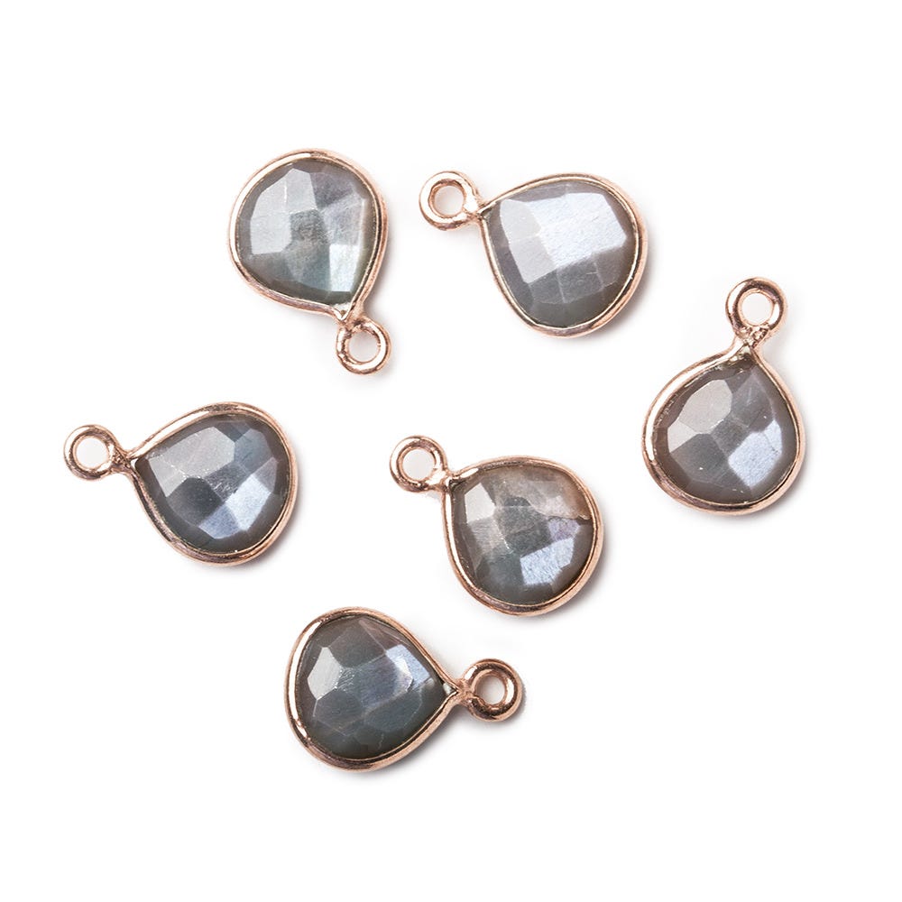  9x9mm Rose Gold Bezeled Chocolate Brown Moonstone Heart Pendant 1 piece 