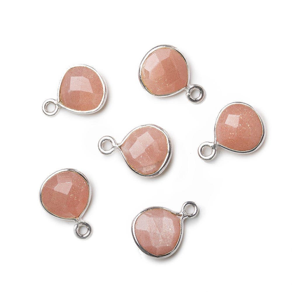  9x9mm Silver .925 Gold Bezeled Angel Skin Peach Moonstone Heart Pendant 1 piece 