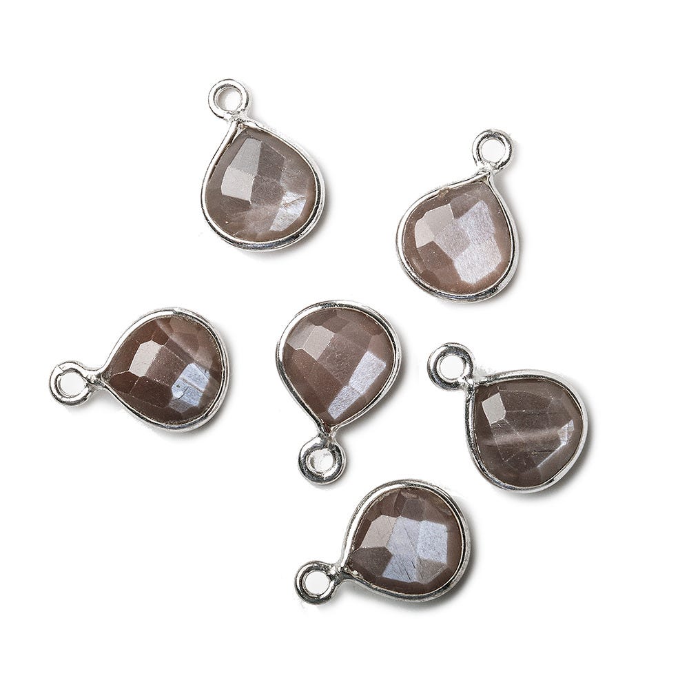  9x9mm Silver .925 Gold Bezeled Chocolate Brown Moonstone Heart Pendant 1 piece 