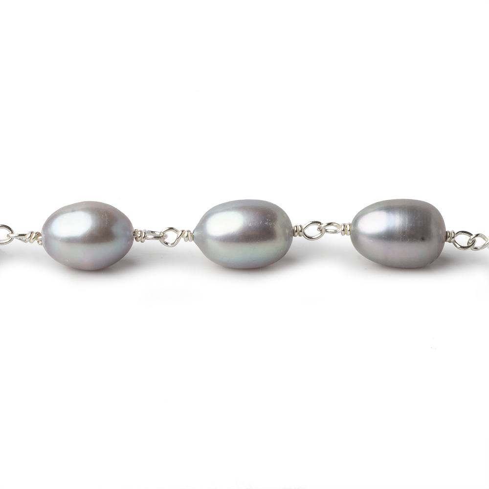  AAA 10x7mm Silver Oval Freshwater Pearl Silver .925 Chain by the foot 