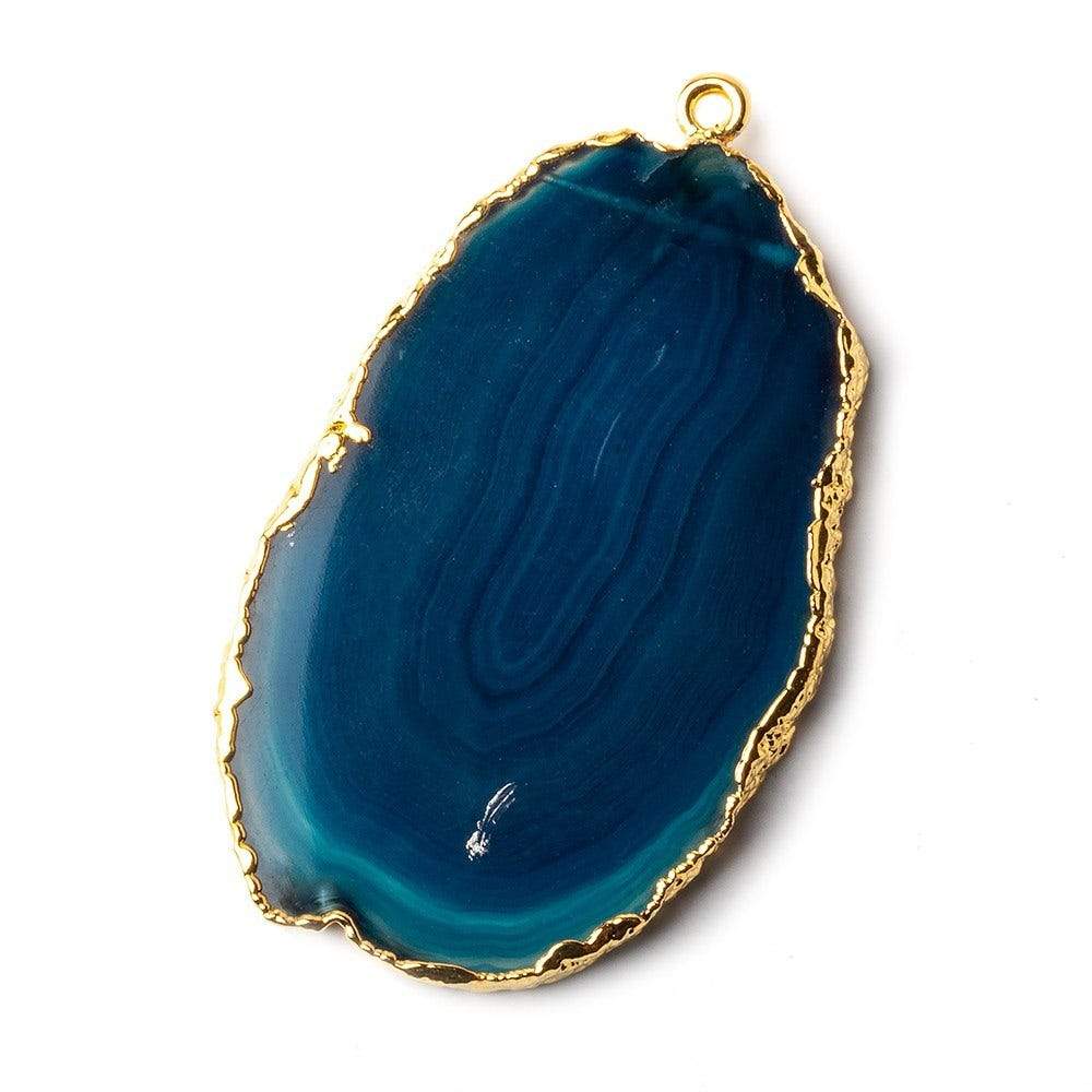  Gold Leafed Aegean Blue Agate Focal Pendant 1 piece 50x32x3mm 