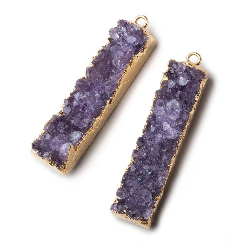  Gold Leafed Amethyst Bar Drusy Pendant Set of 2 pieces 38x9x10mm A Grade 