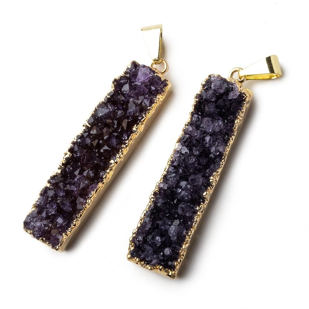  Gold Leafed Amethyst Bar Drusy Pendant with Bail 1 piece 41x10x8mm A Grade 