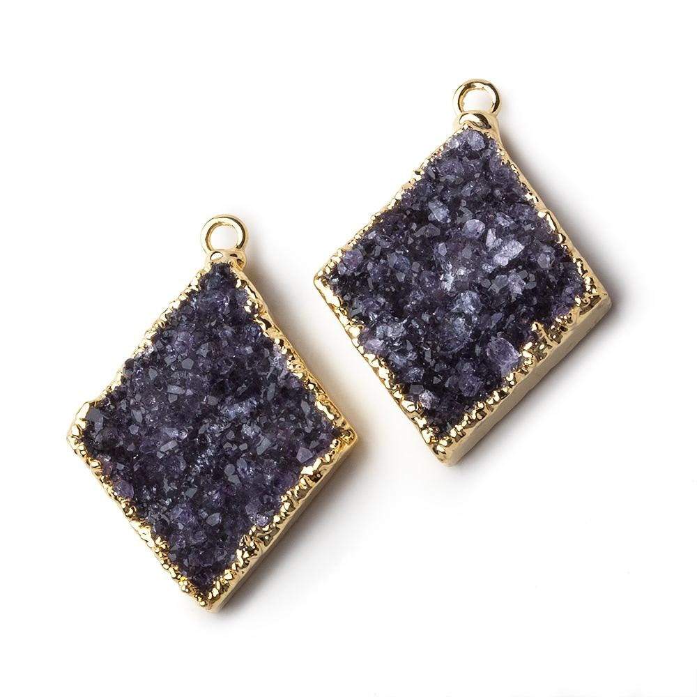  Gold Leafed Amethyst Kite Drusy Pendant Set of 2 pieces 27x23x6mm A Grade 