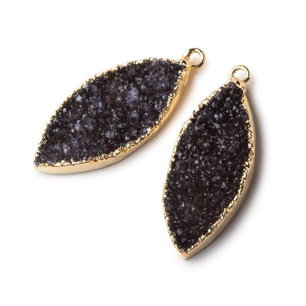  Gold Leafed Amethyst Marquise Drusy Pendant Set of 2 pieces 31x19x6mm A Grade 