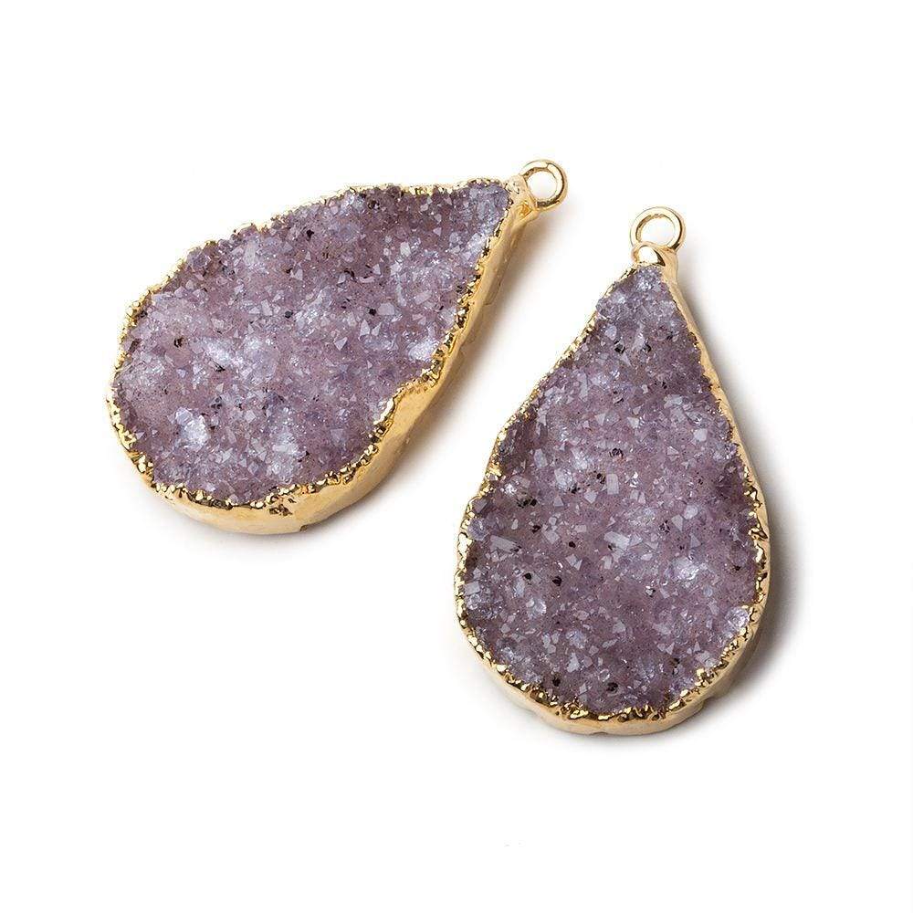  Gold Leafed Amethyst Pear Drusy Pendant Matched Set 2 pieces 31x21x6mm A Grade 