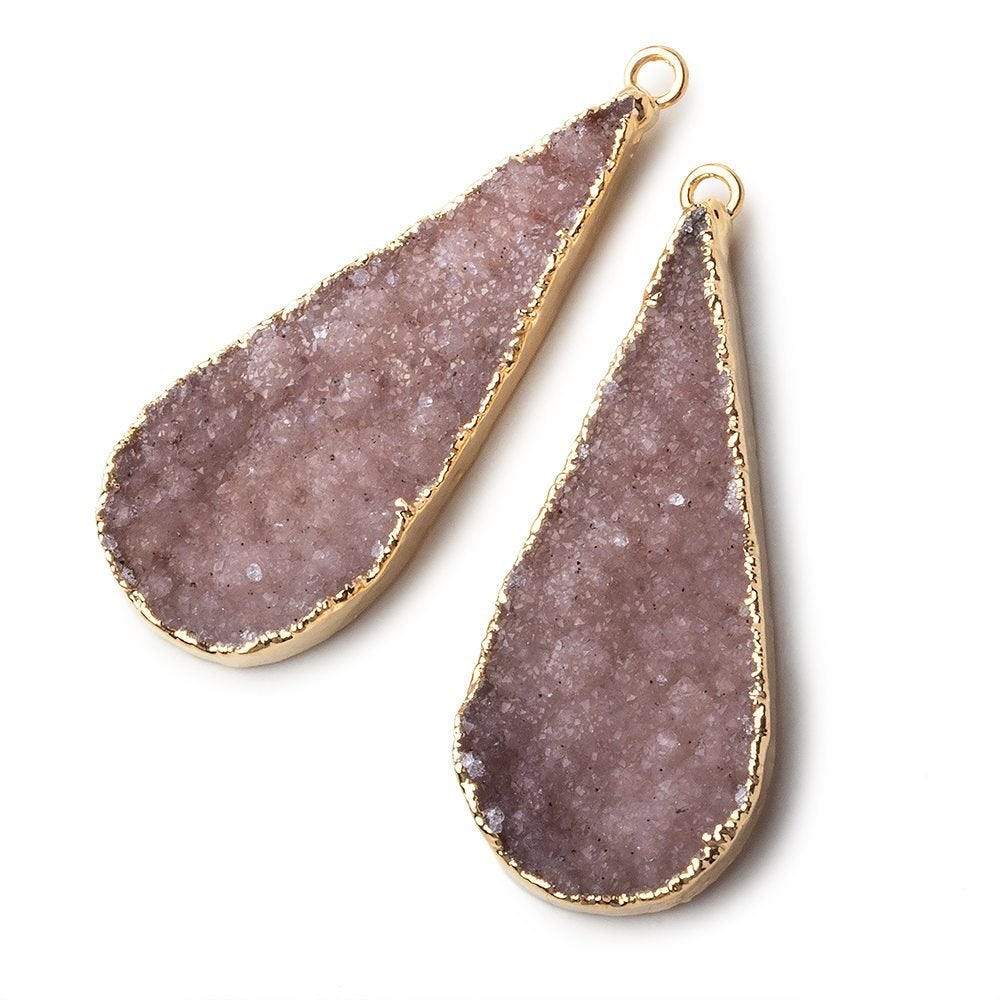 Gold Leafed Blush Tan Pear Drusy Pendant Matched Set 2 pieces 41x17x6mm A Grade 