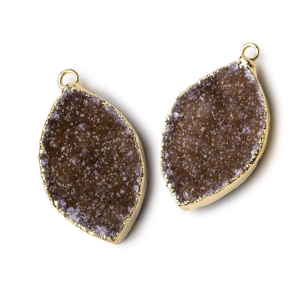  Gold Leafed Chocolate Brown Marquise Drusy Pendant Set of 2 pieces 28x17x5mm A Grade 