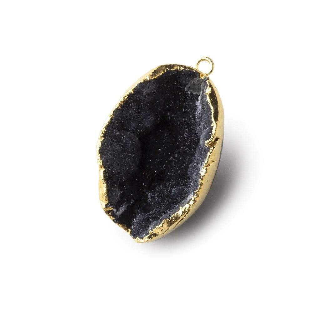  Gold Leafed Crevasse Black Concave Drusy Pendant 1 focal bead 30x21x16mm A Grade 