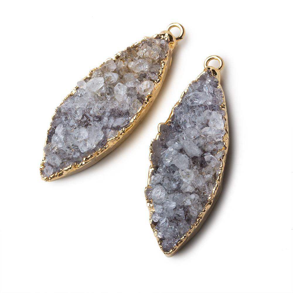  Gold Leafed Crystal Grey Marquise Drusy Pendant Set of 2 pieces 36x14x8mm A Grade 