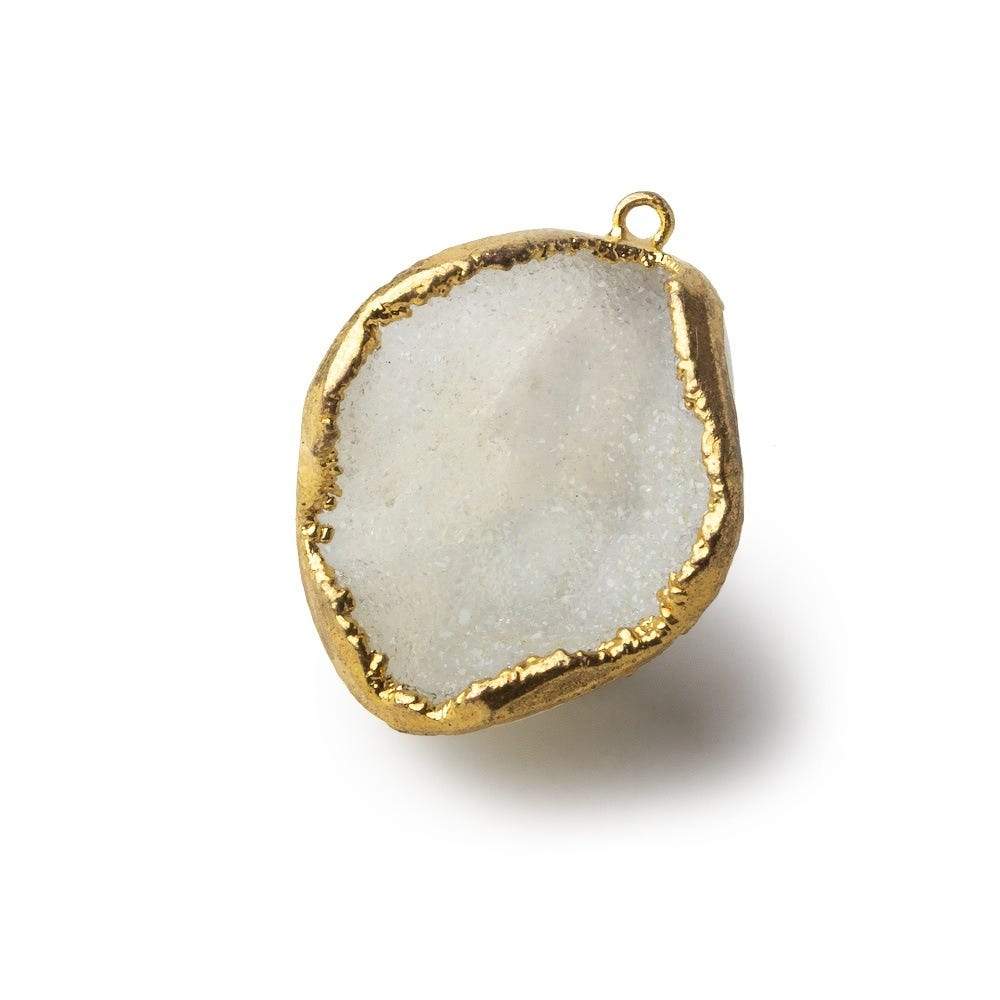  Gold Leafed Crystal White Concave Drusy Pendant 1 focal bead 30x24x18mm A Grade 