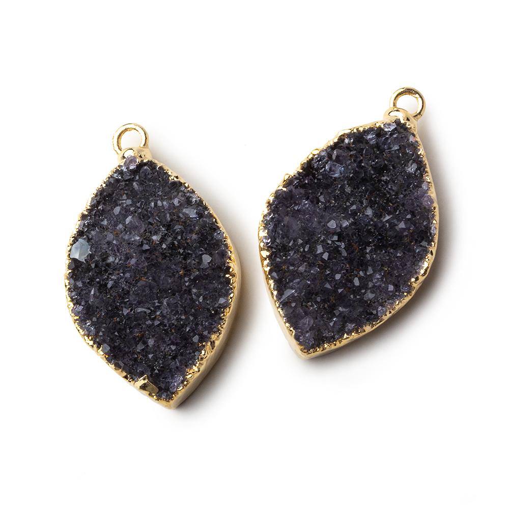  Gold Leafed Dark Grey Marquise Drusy Pendant Set of 2 pieces 37x17x6mm A Grade 