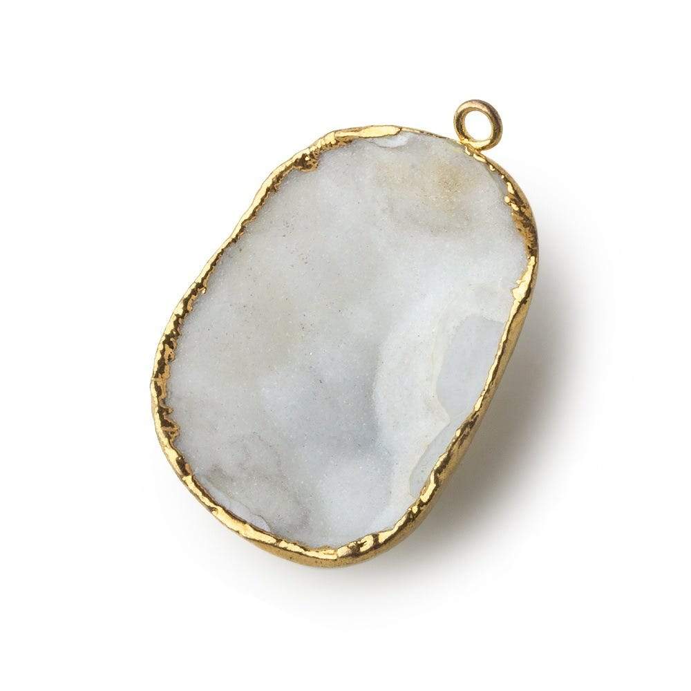  Gold Leafed Drift White Concave Drusy Pendant 1 focal bead 36x27x12mm A Grade 