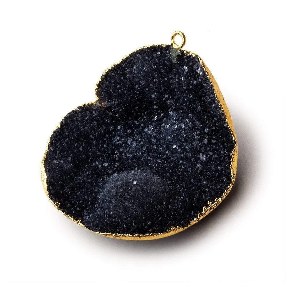  Gold Leafed Grey Black Concave Drusy Pendant 1 focal bead 40x37x13mm A Grade 