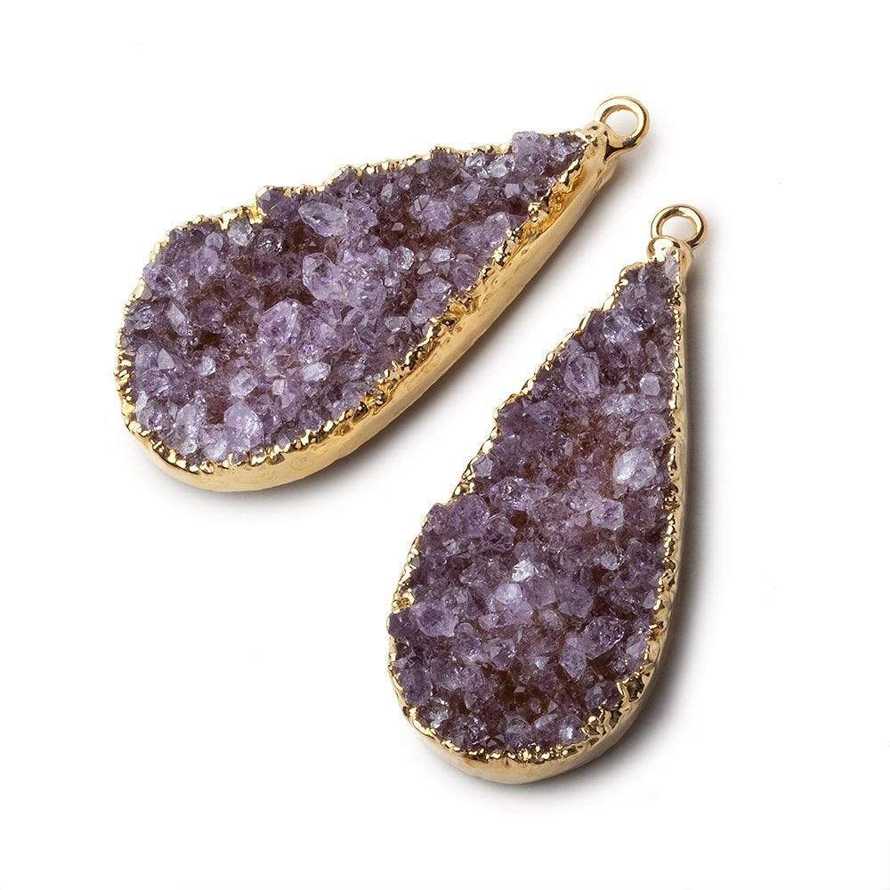  Gold Leafed Hydrangea Pink Pear Drusy Pendant Matched Set 2 pieces 38x19x7mm A Grade 