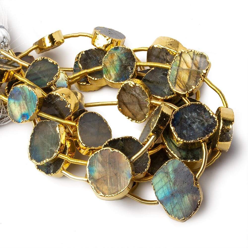  Gold Leafed Labradorite plain slice strand 7 beads 13x10-18x15mm 