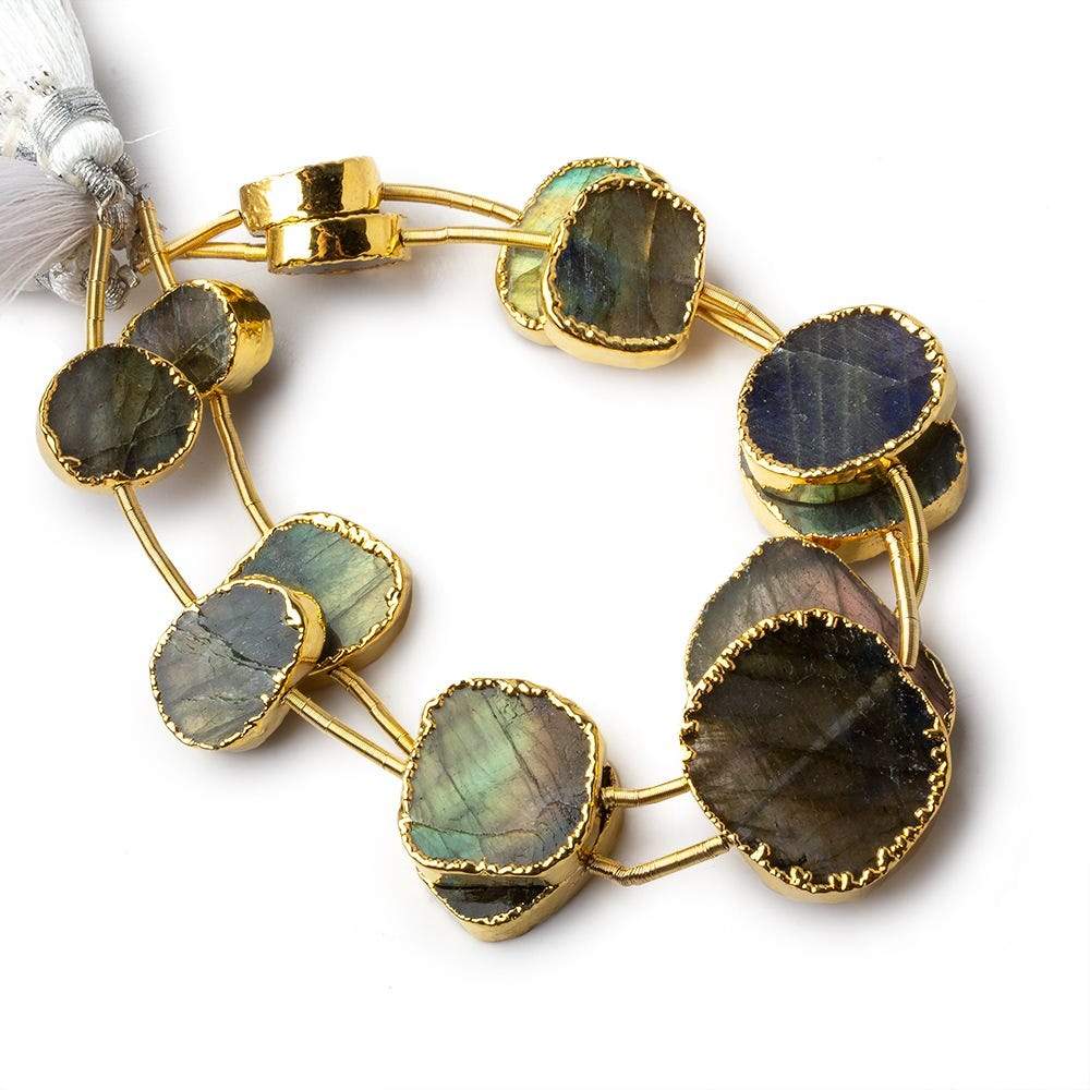  Gold Leafed Labradorite plain slice strand 7 beads 14x12-23x18mm 
