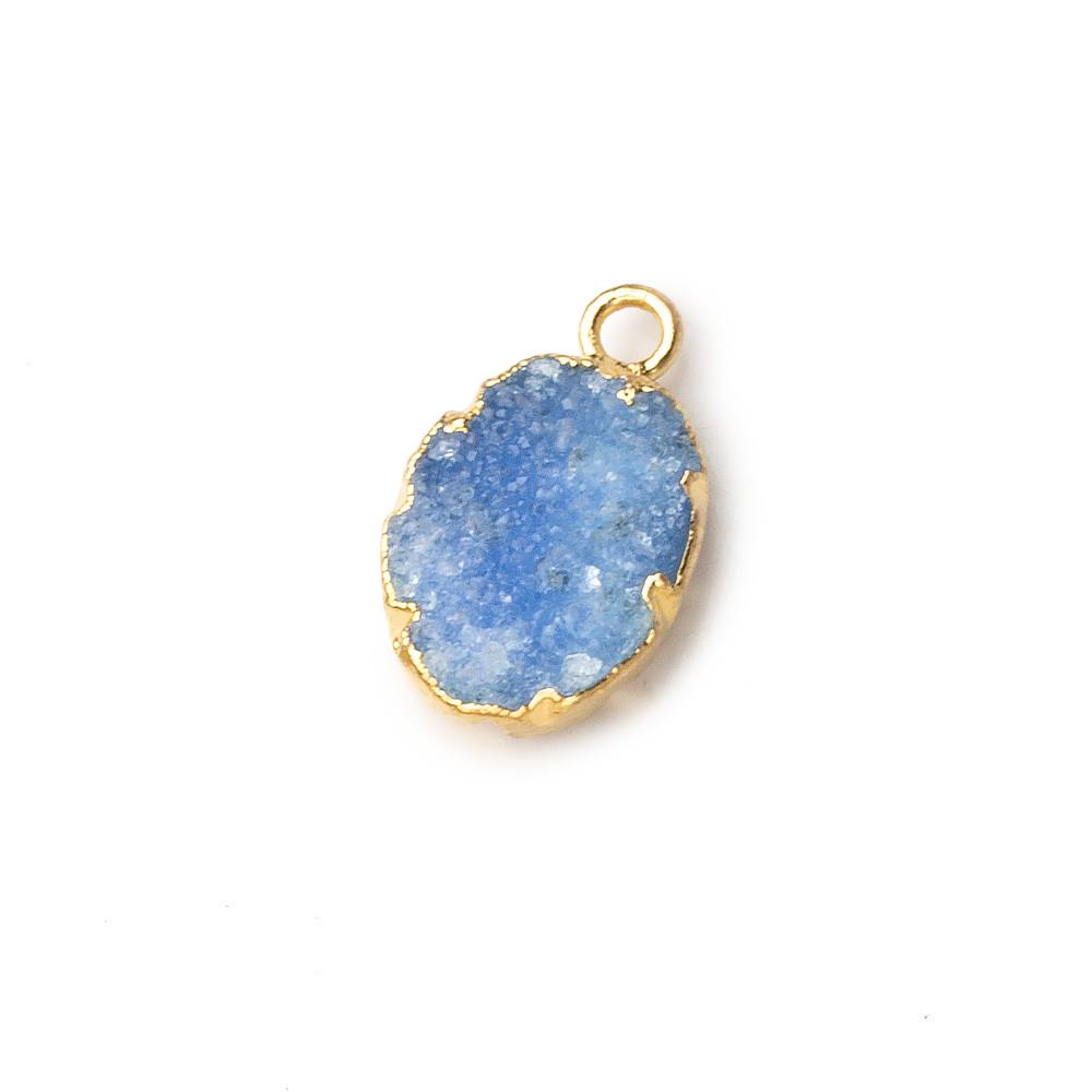  Gold Leafed Light Grey Blue Agate Drusy Oval Pendant 1 focal bead 11x8mm 