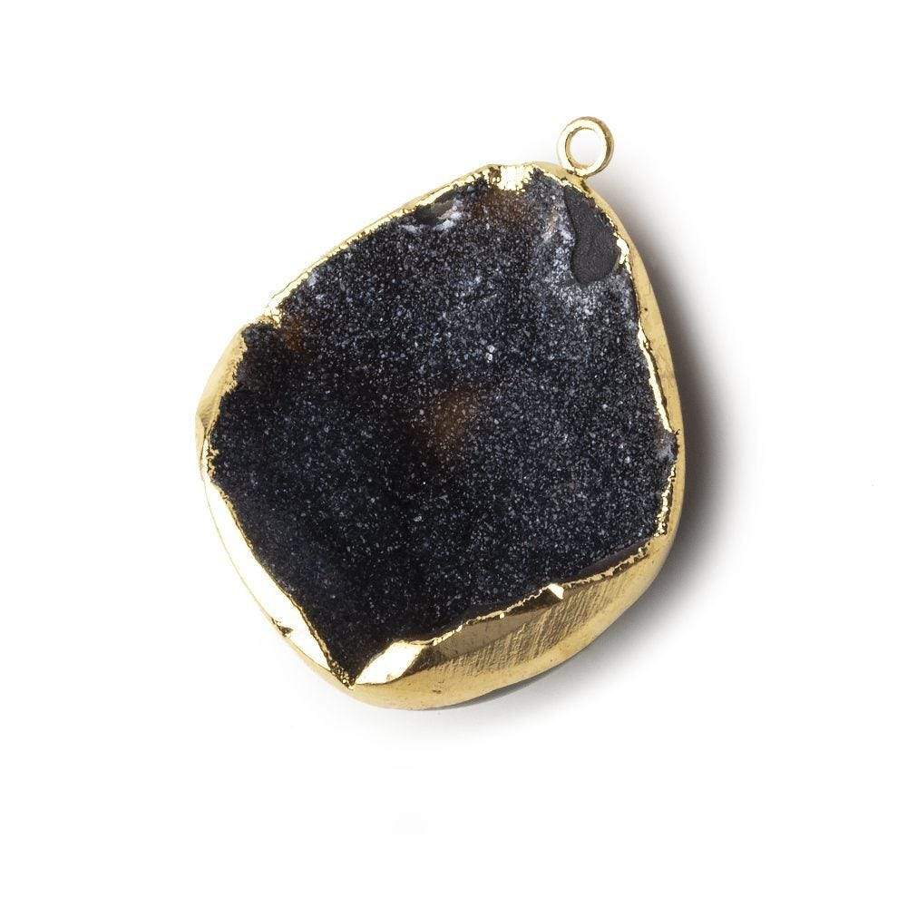  Gold Leafed Midnight Sky Black Concave Drusy Pendant 1 focal bead 32x29x10mm A Grade 