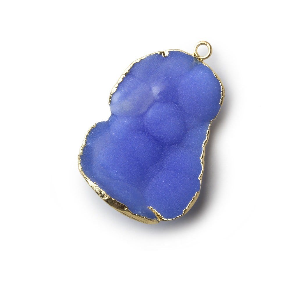  Gold Leafed Neon Blue Concave Drusy Pendant 1 focal bead 31x24x9mm A Grade 