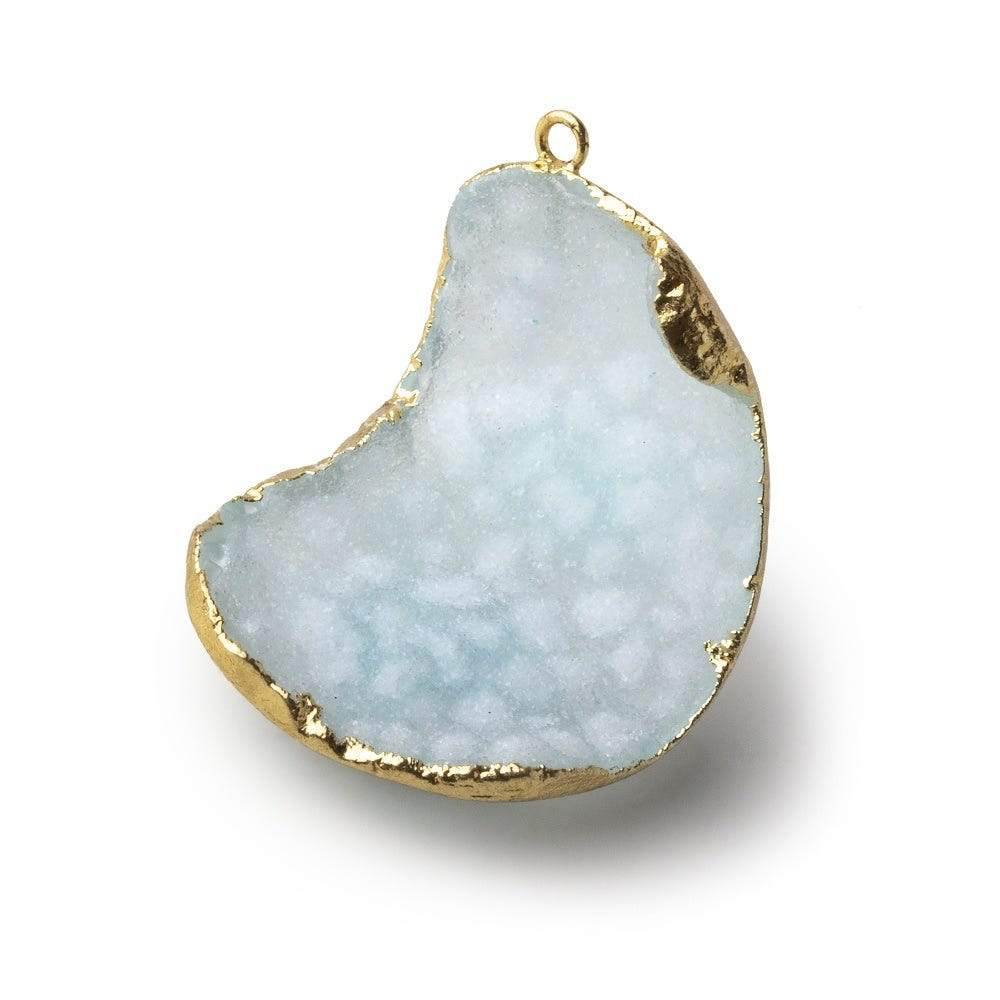  Gold Leafed Pale Sky Blue Concave Drusy Pendant 1 focal bead 34x26x14mm A Grade 