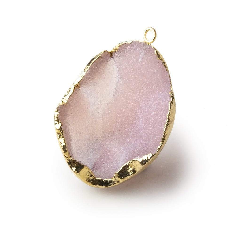  Gold Leafed Rose Pink Concave Drusy Pendant 1 focal bead 33x25x15mm A Grade 