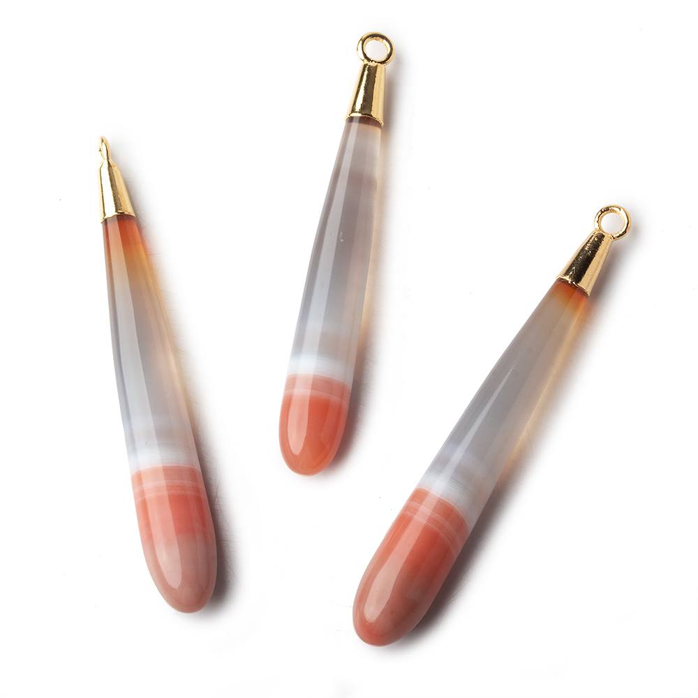  Gold Leafed Salmon Orange Banded Agate tear drop Pendant 1 focal bead 40x7mm 