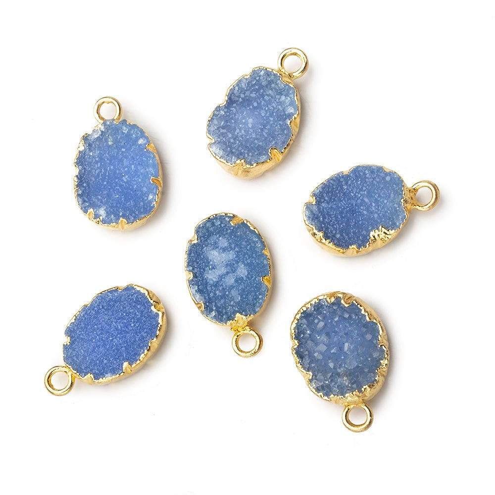  Gold Leafed Santorini Blue Agate Drusy Oval Pendant 1 focal bead 11x8mm 