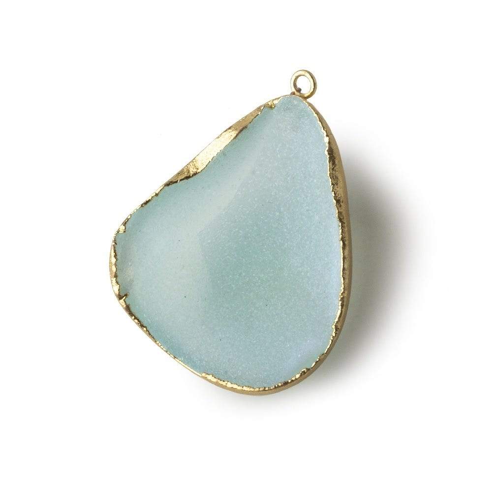  Gold Leafed Seafoam Green Concave Drusy Pendant 1 focal bead 34x29x14mm A Grade 