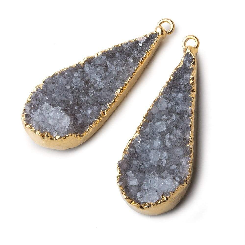 Gold Leafed Smoke Grey Pear Drusy Pendant Matched Set 2 pieces 36x15x9mm A Grade 