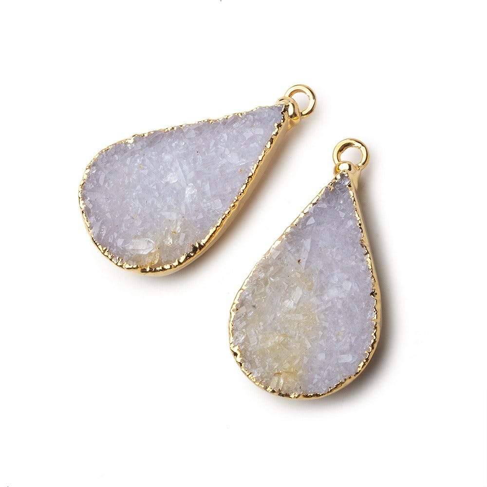  Gold Leafed Snow White Pear Drusy Pendant Matched Set 2 pieces 26x16x5mm A Grade 