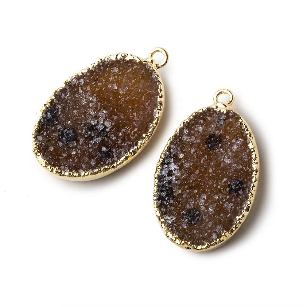  Gold Leafed Speckled Brown Oval Drusy Pendant Set of 2 pieces 26x19x7mm A Grade 