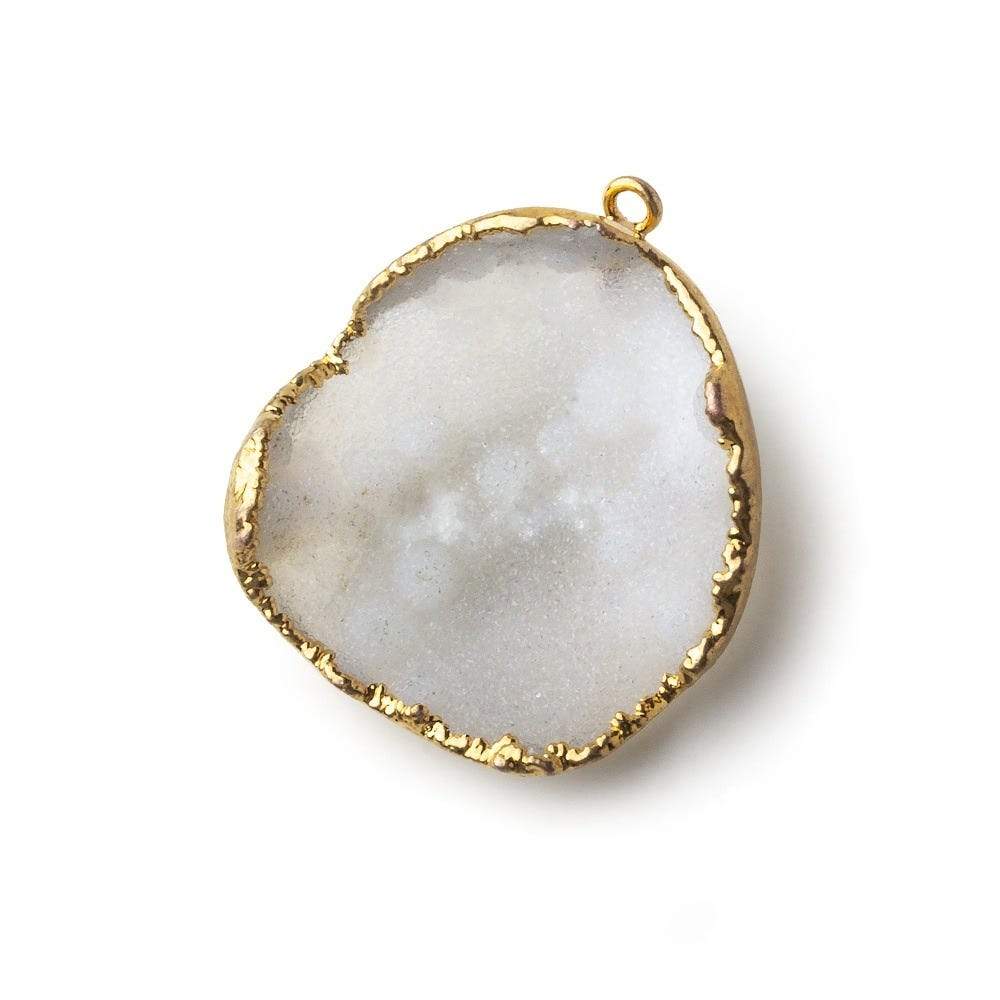  Gold Leafed Translucent Pebbled White Concave Drusy Pendant 1 focal bead 29x29x10mm A Grade 