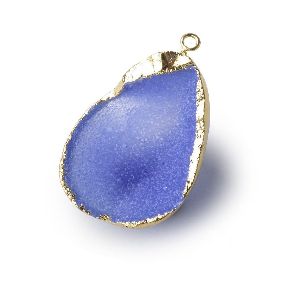  Gold Leafed Ultramarine Blue Concave Drusy Pendant 1 focal bead 31x29x16mm A Grade 