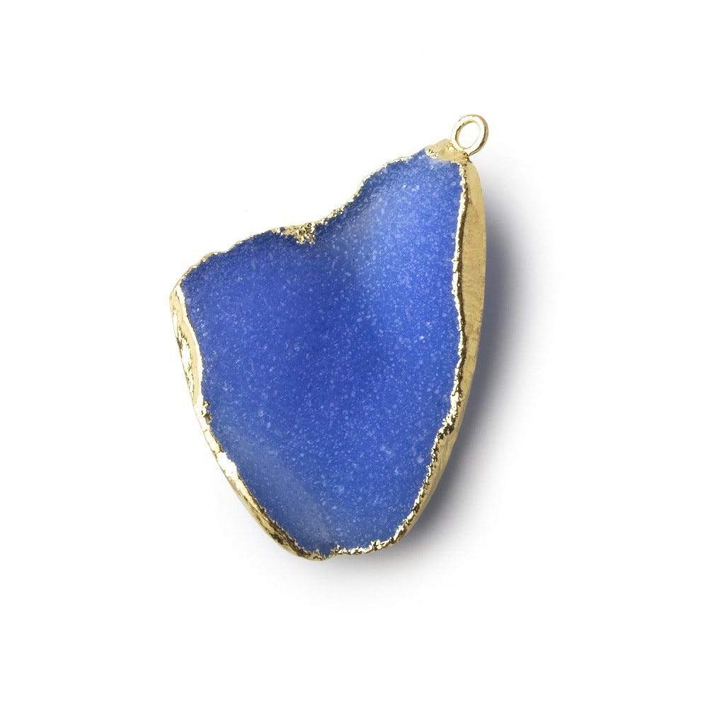  Gold Leafed Ultramarine Blue Concave Drusy Pendant 1 focal bead 34x25x8mm A Grade 