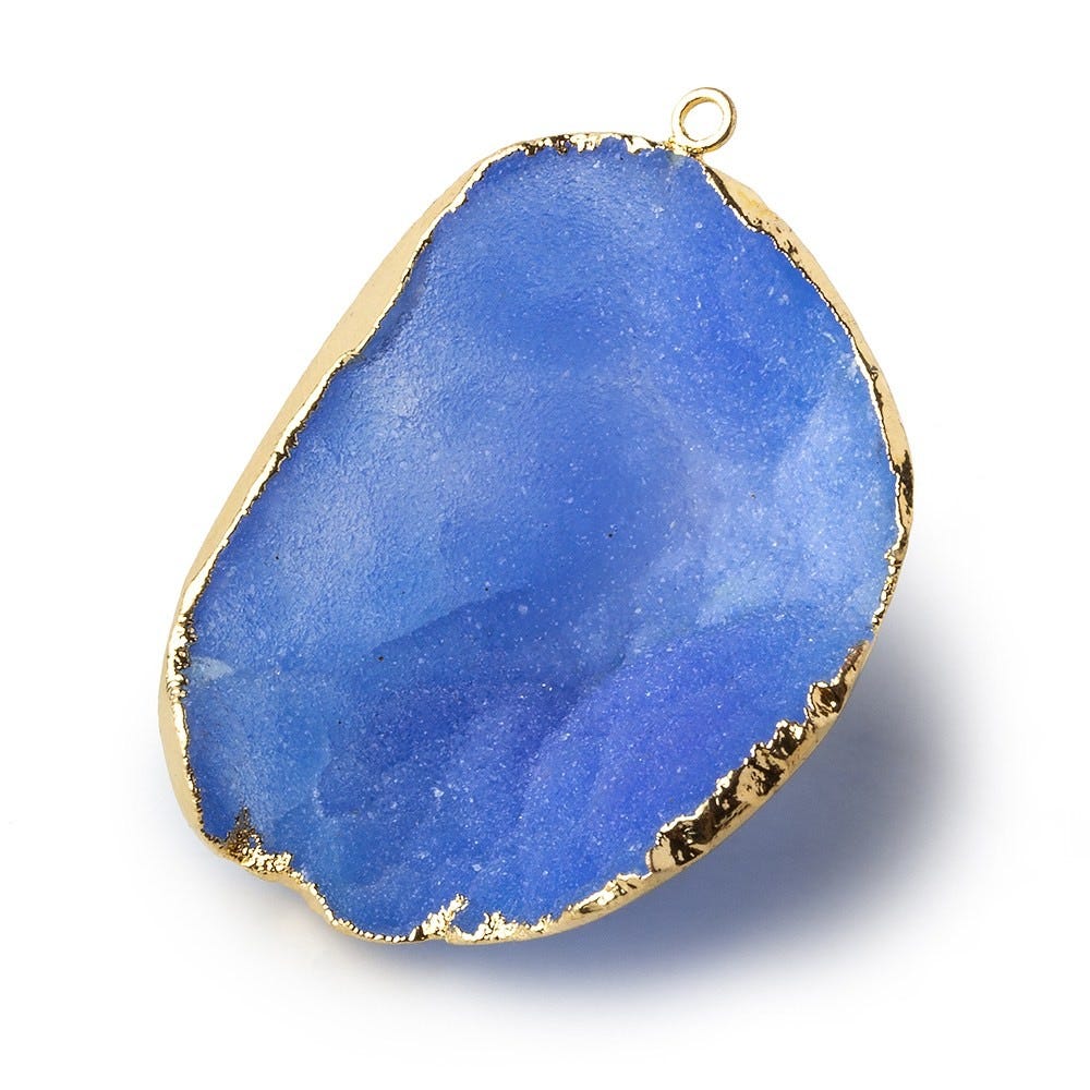  Gold Leafed Ultramarine Blue Concave Drusy Pendant 1 focal bead 42x34x18mm A Grade 