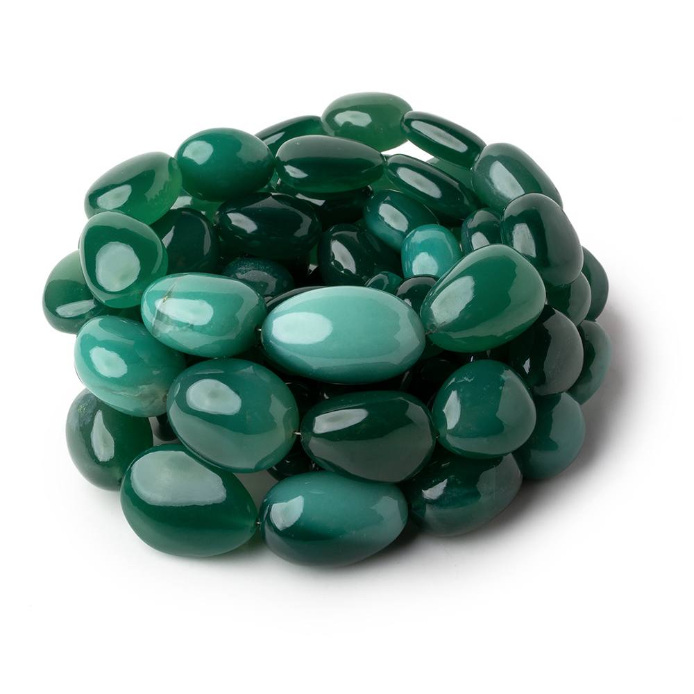  11x9-19x15mm Forest Green Chalcedony plain nuggets 19 inch 29 beads 