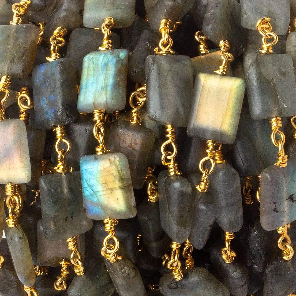  Matte Rectangle Labradorite Gold plated Chain by the foot 