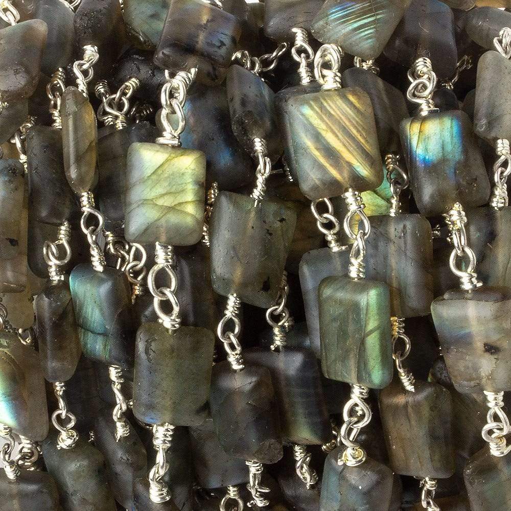  Matte Rectangle Labradorite Silver plated Chain by the foot 